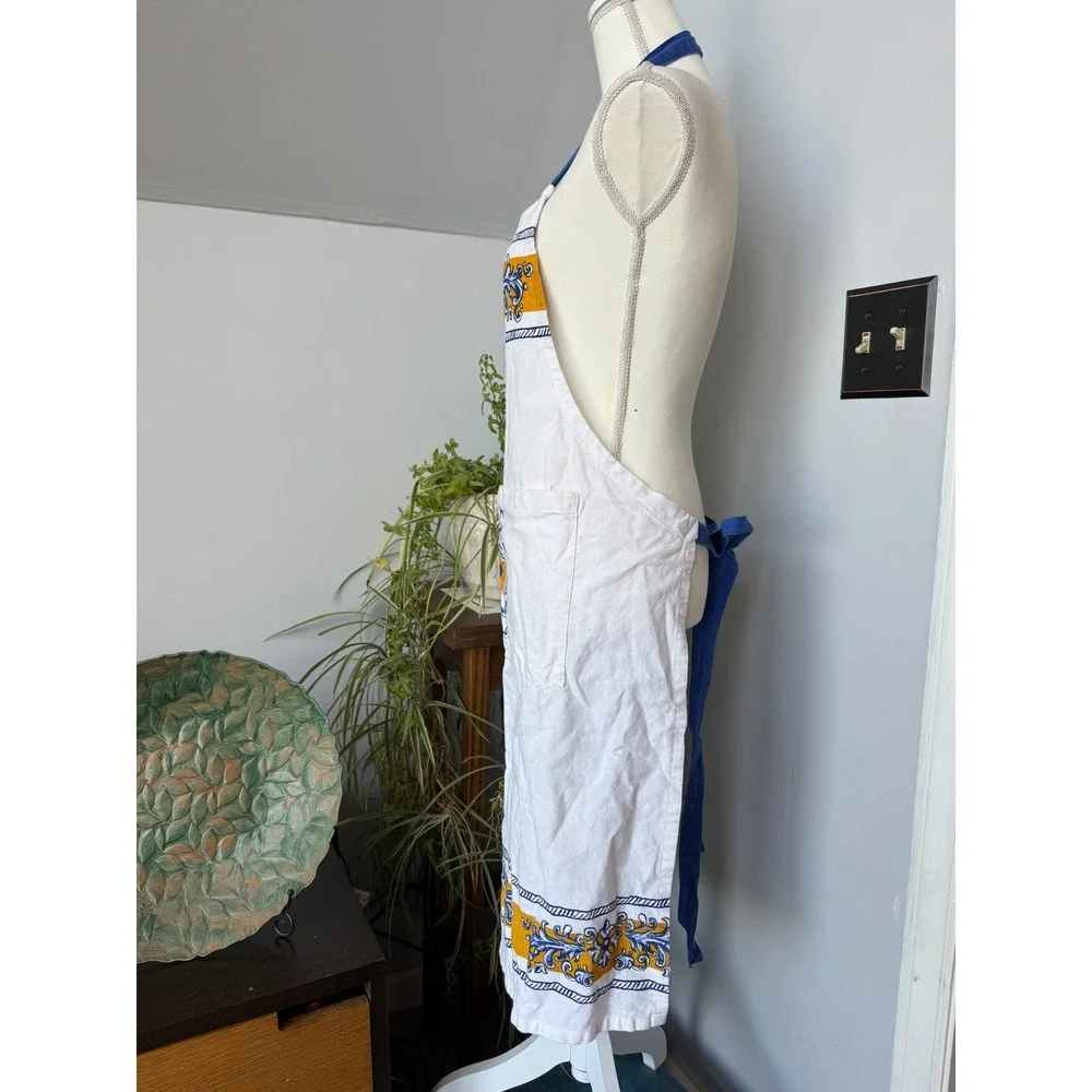 Sur‎ La Table Mediterranean Tile Print Cotton Bib Apron Blue Yellow White